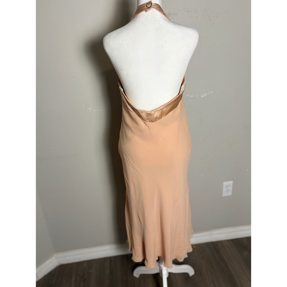 Nicole Miller Collection Peach 100% Silk Halter Midi Dress Open Back Size 12 - Picture 5 of 8